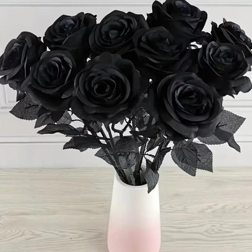 Artificial black roses long - black,